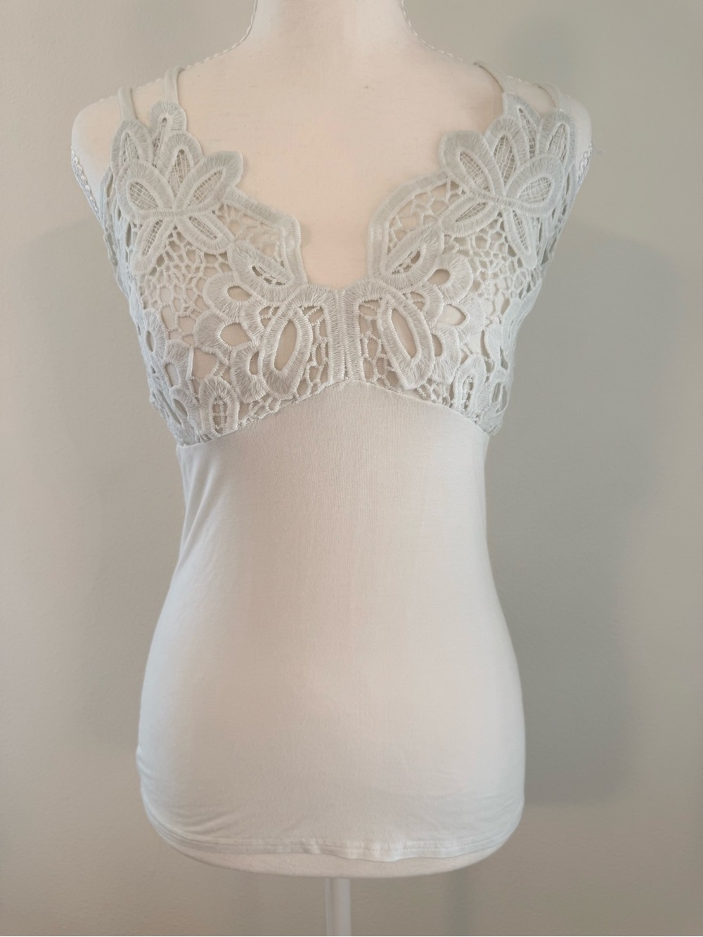 Re/Done Ivory Tank with Crochet-Style Yoke